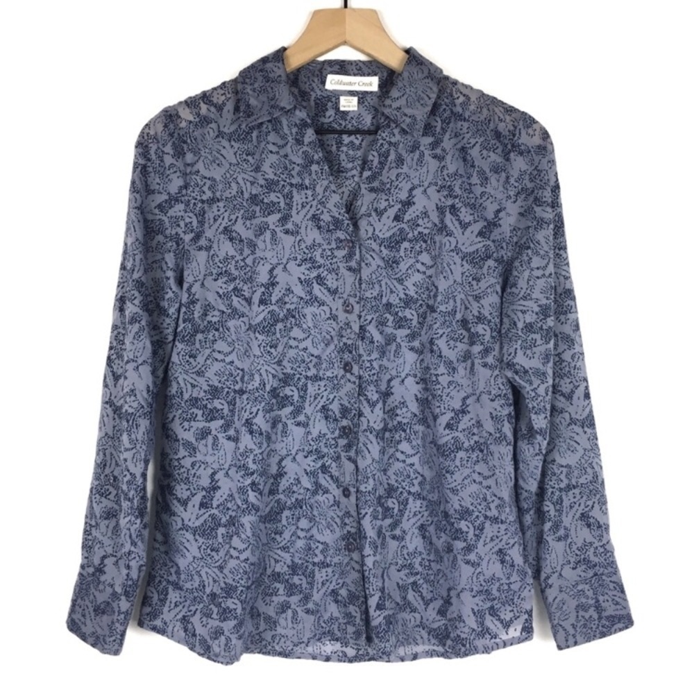 COLDWATER CREEK Button Up Shirt Long Sleeve Floral Dot Lightweight Petite Medium